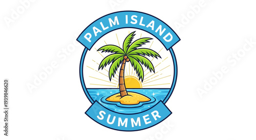 Palm Island Summer Logo Design with Tropical Elements.