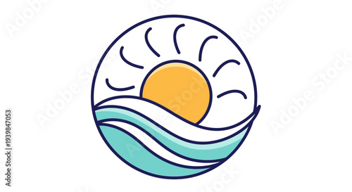 Simple illustration of a serene ocean scene with a sun.