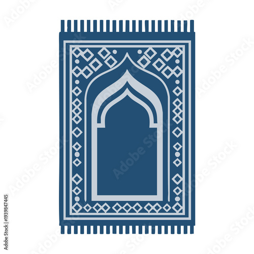 Minimalist flat vector of a Muslim prayer rug, clean design, white background, no shadows. Perfect for religious apps, websites, and stock use.