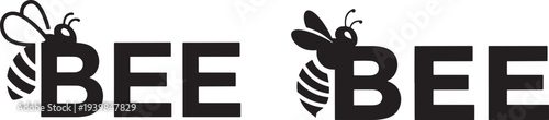 Bee insect silhouette integrated with letter B typography logo design representing honey bee pollinator wildlife nature ecology and environmental sustainability 