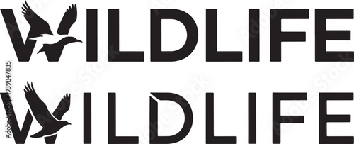 Wild life bird flying silhouette integrated with letter W creative typography logo symbol representing freedom nature wildlife conservation and environmental 