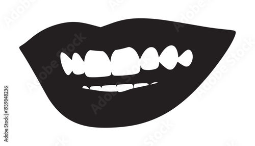 Woman's smiling mouth showing teeth, black silhouette on transparent background vector illustration