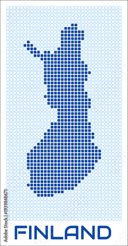 Finland dot map. Dotted shape of the country. Finland boundary dots with title. Vector illustration.