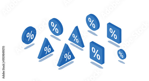 Percentage Discount Icon Set with Percent Symbols for Sale Promotion, Pricing Offers, Financial Rates, and Marketing Deal Labels Design