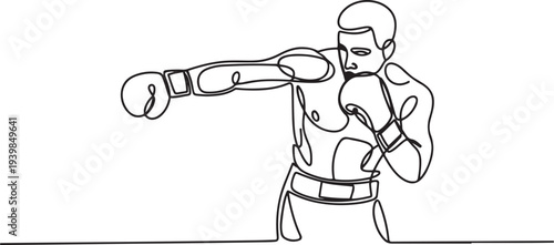 Boxing training vector illustration. Boxing player illustration in simple continuous linear style concept. Fighting sport design.one line vector icon illustration