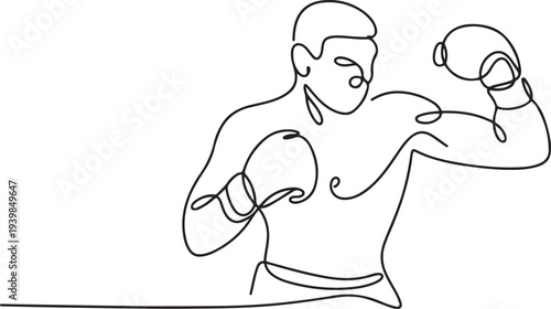 Boxing training vector illustration. Boxing player illustration in simple continuous linear style concept. Fighting sport design.one line vector icon illustration