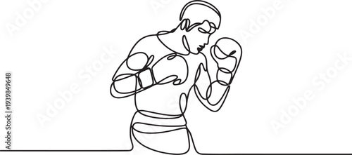 Boxing training vector illustration. Boxing player illustration in simple continuous linear style concept. Fighting sport design.one line vector icon illustration