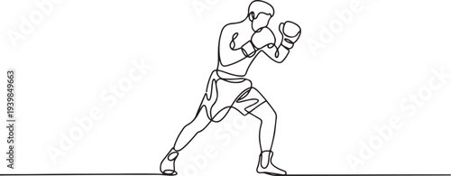 Boxing training vector illustration. Boxing player illustration in simple continuous linear style concept. Fighting sport design.one line vector icon illustration