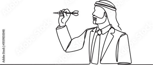 arab business man in a business suit with a dart in his hand. Concept for achieving goal.one line vector icon illustration