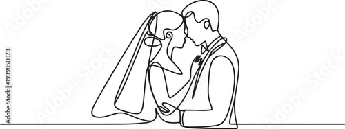 Wedding couple line art vector illustration.one line vector icon illustration