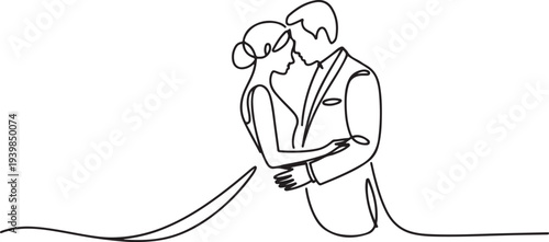 Wedding couple line art vector illustration.one line vector icon illustration