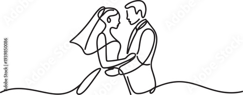 Wedding couple line art vector illustration.one line vector icon illustration