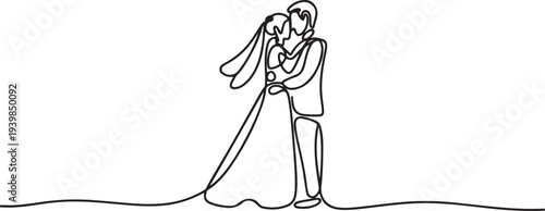 Wedding couple line art vector illustration.one line vector icon illustration