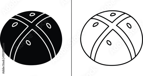 Black and white basketballs side by side isolated on transparent background, Vector