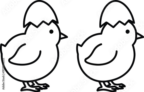 Cute hatching chicks in eggshells isolated on transparent background, Vector