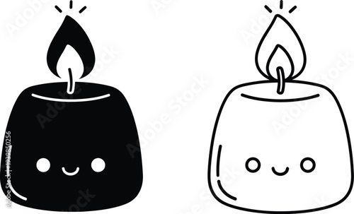 Cute cartoon candles with smiling faces isolated on transparent background, Vector