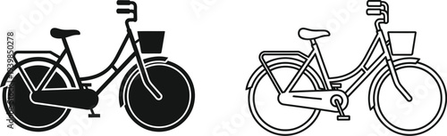 Bicycle illustrations black white isolated on transparent background, Vector