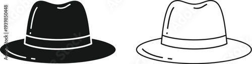 Black and white hats illustration isolated on transparent background, Vector