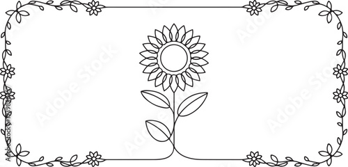 Sunflower and floral frame concept.one line vector icon illustration