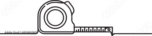 Tape measure, Construction tape, length measurement.one line vector icon illustration