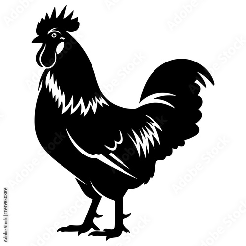 Silhouette Rooster: A bold, graphic silhouette of a rooster stands proudly, capturing its iconic shape and commanding presence.