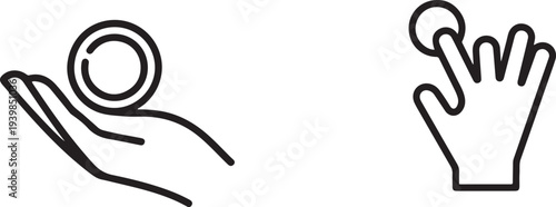 Hand holding a coin.one line vector icon