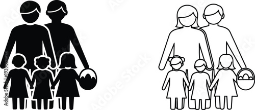 Family diversity illustration of two mothers with children isolated on transparent background, Vector
