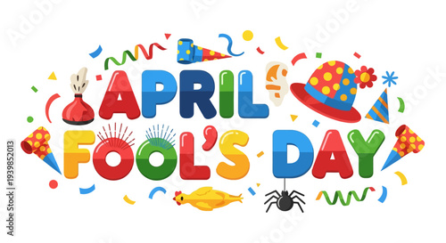 Colorful April Fools Day Celebration Text.