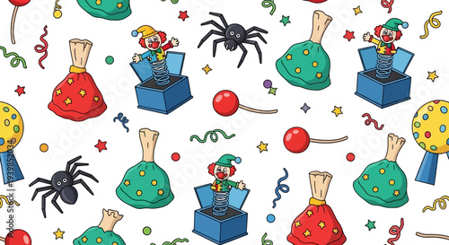 Colorful Cartoon Magic Hats and Spiders.