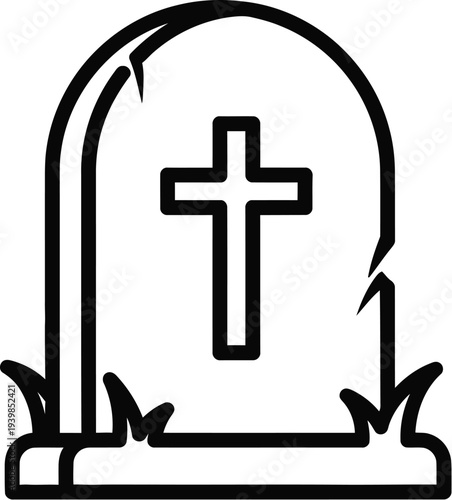 Tombstone cross grave monument isolated on transparent background, Vector