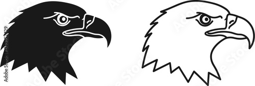 Black and white eagle head illustrations side by side isolated on transparent background, Vector