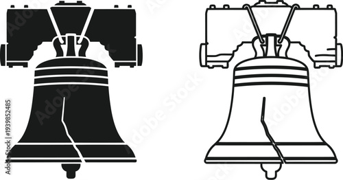 Liberty bell icon black white isolated on transparent background, Vector