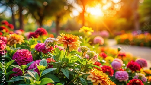 A photo of vibrant flowers blooming in a lush garden under the Dubai sun