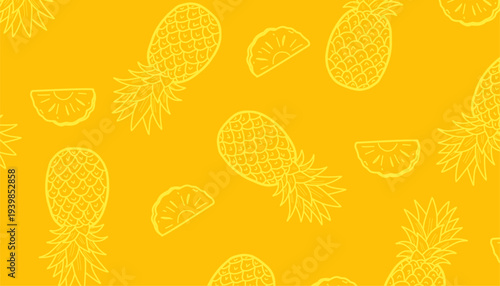 Pineapple Seamless Pattern Vector. Hand Drawn Tropical Fruit. Outline Doodle Illustration Style. Repeating Summer Food Motif. Decorative Textile Packaging Design.