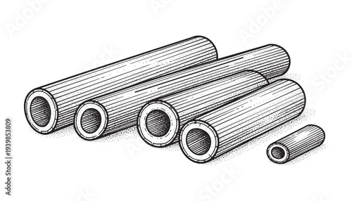 Industrial metal pipes set vector illustration drawing of plumbing tubes on transparent background