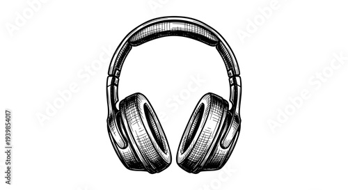 Vintage sketch of over ear headphones detailed ink drawing retro audio equipment for music lovers classic sound