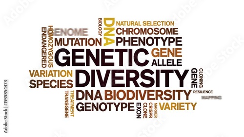 Genetic Diversity animated word cloud-text design animation tag kinetic typography seamless loop.