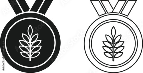 Medal logo leaf award icon isolated on transparent background, Vector