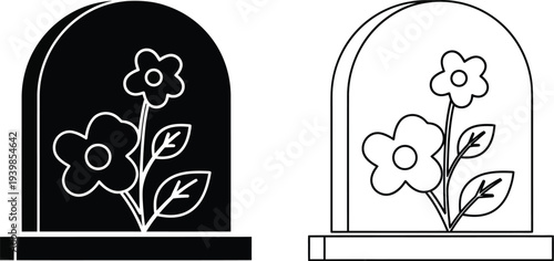 Black and white flower arches vector illustration isolated on transparent background, Vector