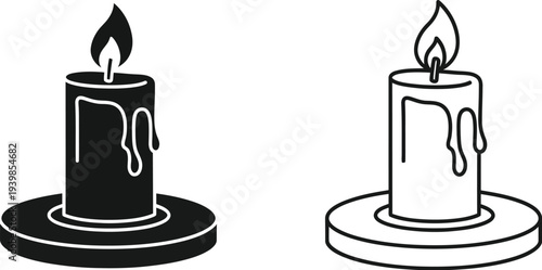 Candle illustration black white isolated on transparent background, Vector