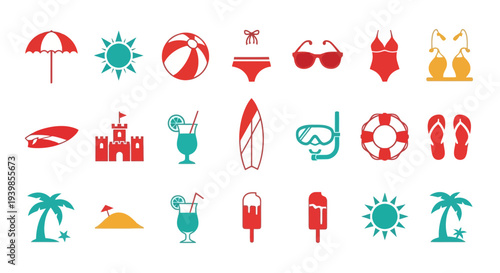 Playful Fluid Beach and Summer Holiday Icon Collection for Web. transparent.