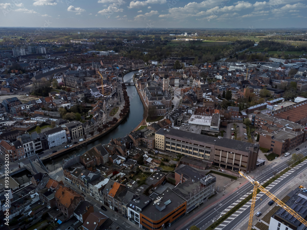 Fototapeta premium Panoramic Aerial View of Dendermonde City