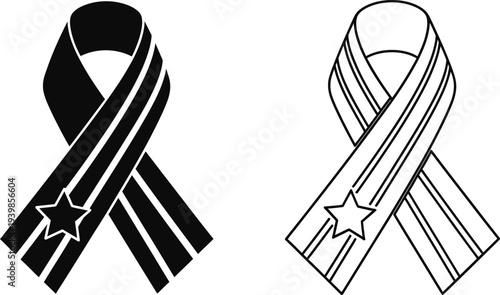 Awareness ribbon symbols with stars for support and fundraising isolated on transparent background, Vector