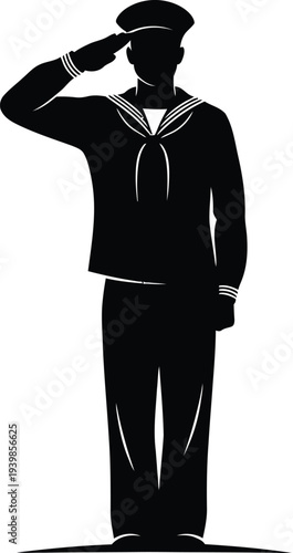 Sailor silhouette saluting isolated on transparent background, Vector