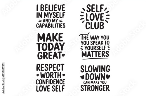 Motivational typography art with positive affirmations and self love messaging
