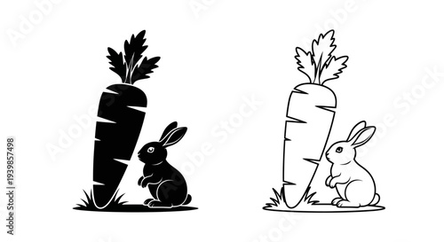 Bunnies carrot garden Vector