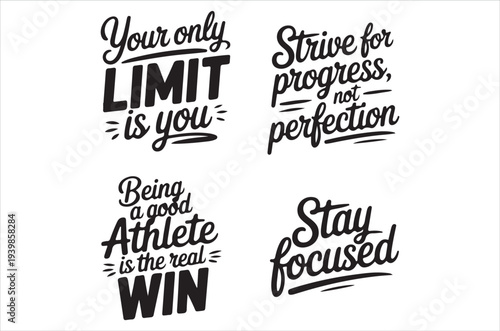 Motivational typography featuring quotes about limits progress and athleticism