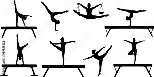 Vector art of silhouette of a gymnast balancing on beam transparent background