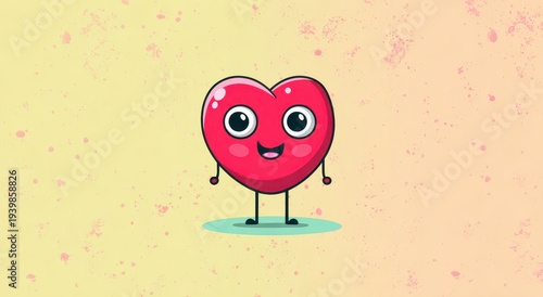 Cute Heart Character with Googly Eyes on Gradient Yellow Background.