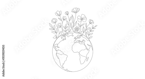 Earth with blooming flowers symbolizing growth and harmony